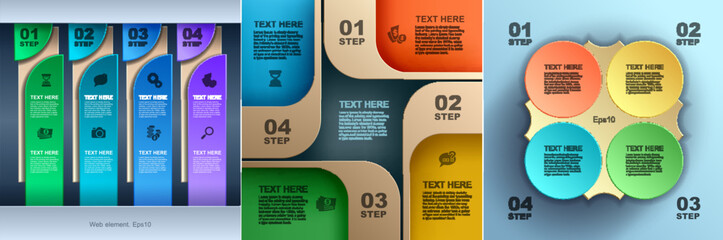 Set modern business  banners, Step up number options, Abstract geometric background, Step up number options, Web design, Vector illustration