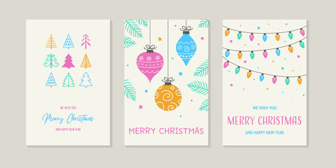 Fototapeta na wymiar Decorative Christmas greeting cards with hand drawn elements. Vector illustration