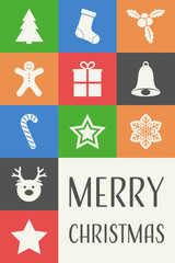 Modern Christmas greeting card with icons. Vector illustration