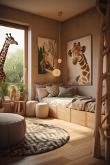 African style interior. Cozy children room in modern house.