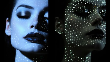  a woman's face is lit up with a lot of stars on her face and the image of a woman's face is lit up with a lot of stars on her face.