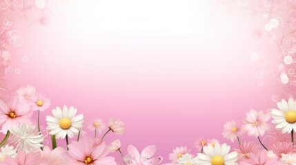 Fototapeta premium pink background with a cute and whimsical Easter bunny in the center, surrounded by spring flowers