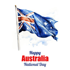 Watercolor illustration of the Australian flag on Australia National Day