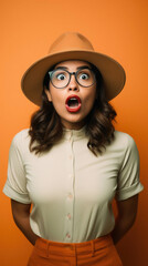 Beautiful young hispanic woman wearing casual clothes and hat afraid and shocked with surprise expression, fear and excited face.