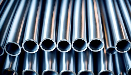 Close-ups of stored industrially manufactured metal steel pipes after production - illustration