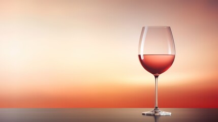  a glass of wine sitting on top of a table next to a red and white wall with a blurry light on the back of the wall in the background.