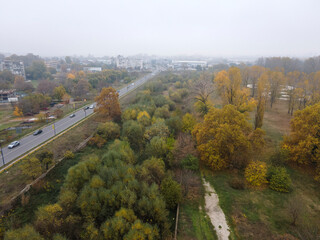 Aerial view of town of Pazardzhik, Bulgaria