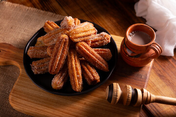 Churros. Fried wheat flour dough, a very popular sweet snack in Spain, Mexico and other countries...