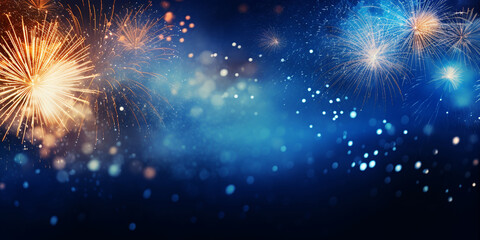 Fototapeta premium Fireworks at New Year and copy space - abstract holiday