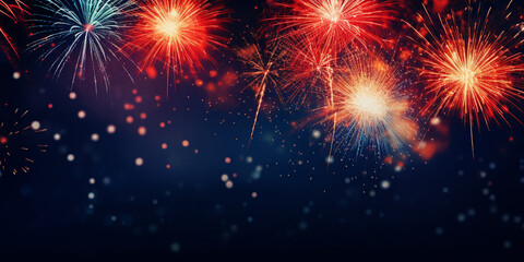 Naklejka premium Fireworks at New Year and copy space - abstract holiday