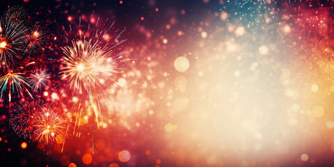 Obraz premium Fireworks at New Year and copy space - abstract holiday