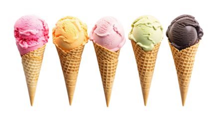 Ice cream on a waffle cone isolated on transparent background