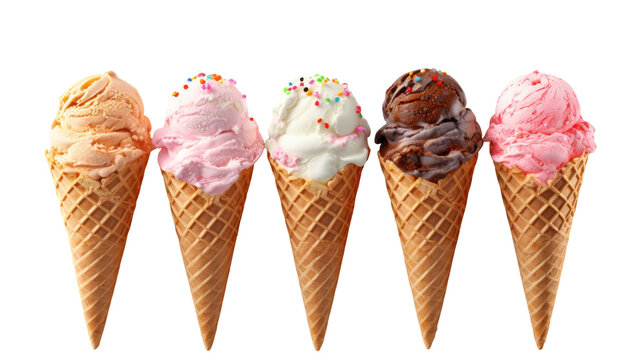 Ice cream on a waffle cone isolated on transparent background