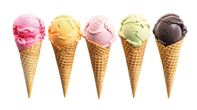 Ice cream on a waffle cone isolated on transparent background