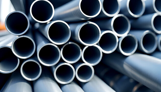 Close-ups of stored industrially manufactured metal steel pipes after production - illustration