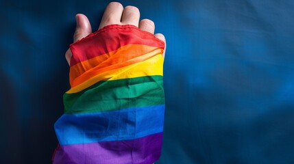 A pair of hands holding a fading rainbow flag, advocating for LGBTQ+ rights. - obrazy, fototapety, plakaty