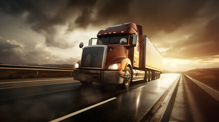 Heavy-duty truck head-on view on highway