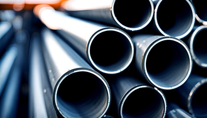 Close-ups of stored industrially manufactured metal steel pipes after production - illustration
