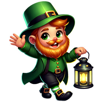 green leprechaun waving lantern clip art preview