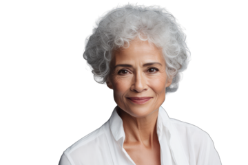 Aged caucasian woman on a transparent PNG background