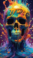 skull, ghost, bogey, abstract, paint, painting, liquid, splash, digital, wallpaper, background, cover, decoration, wall, art, pop, gamer, terror, horror, halloween, colorful, portrait, fantasy