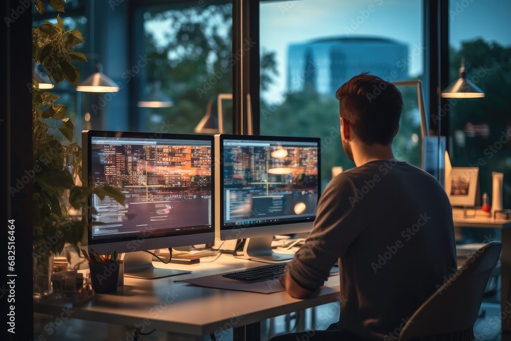 Aufkleber Programmer, Software developer working at a modern contemporary office.