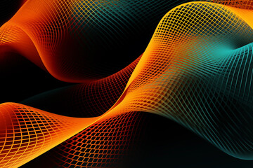 Abstract shiny color yellow wave design element on dark background. Science or technology design
