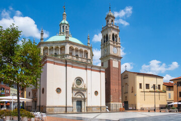 Historic center of Italian city. Busto Arsizio town with Santuario di Santa Maria di Piazza church...