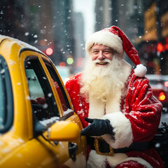 Santa Claus on a snowy Manhattan near a yellow taxi. USA.
Merry Christmas and Happy New Year...