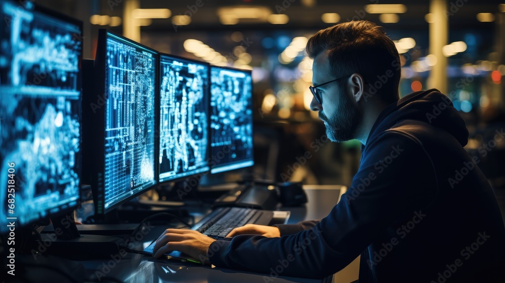 Leinwandbilder Software developer working with computer for coding script or cyber security.