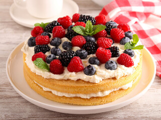 Cream and mixed berry sandwich cake