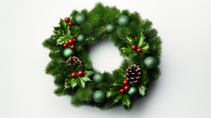 Fototapeta na wymiar an evergreen Christmas wreath isolated on a white background, festive decoration, a picture-perfect representation suitable for various holiday-themed uses.