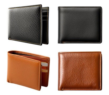 black and brown leather wallet mockup set with transparent background, generative ai