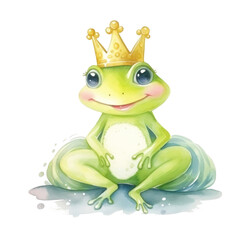 Fototapeta premium watercolor cartoon frog princess isolated