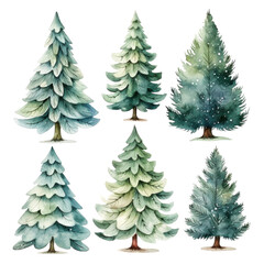 Watercolor illustrations of Christmas tree with decorations. isolated.