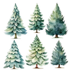 Fototapeta premium Watercolor illustrations of Christmas tree with decorations. isolated.