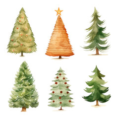 Fototapeta premium Watercolor illustrations of Christmas tree with decorations. isolated.