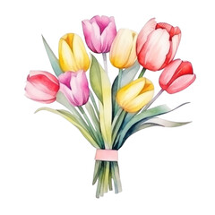 Fototapeta premium watercolor cartoon tulip flowers bouquet isolated