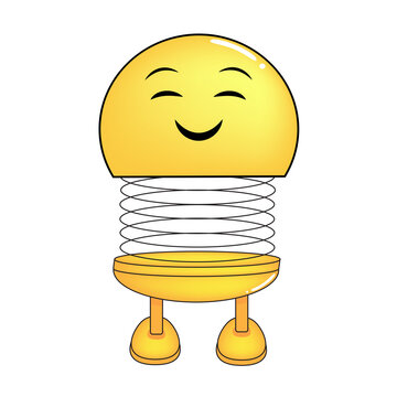 Vector illustration of spiral emoticon with body and legs. Cartoon Emoji spiral smile. Cute emoticon, child icon.