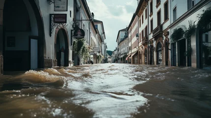 Foto op Plexiglas flood in a modern city. Water flooded the streets. ai generative © Oleksandr