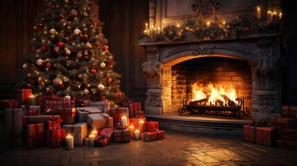 fireplace with christmas decorations