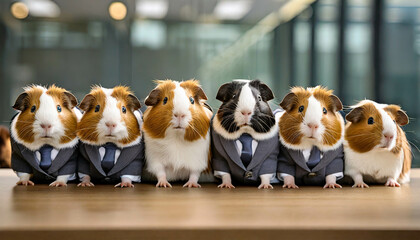Job interview business concept. Applicants wearing suits sitting in line, waiting. Guinea Pigs    ,ai generated