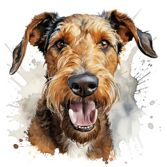 watercolor Airedale Terrier clipart, Generative Ai