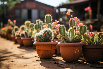 Fototapeta na wymiar Potted Cacti in a Botanical Corner