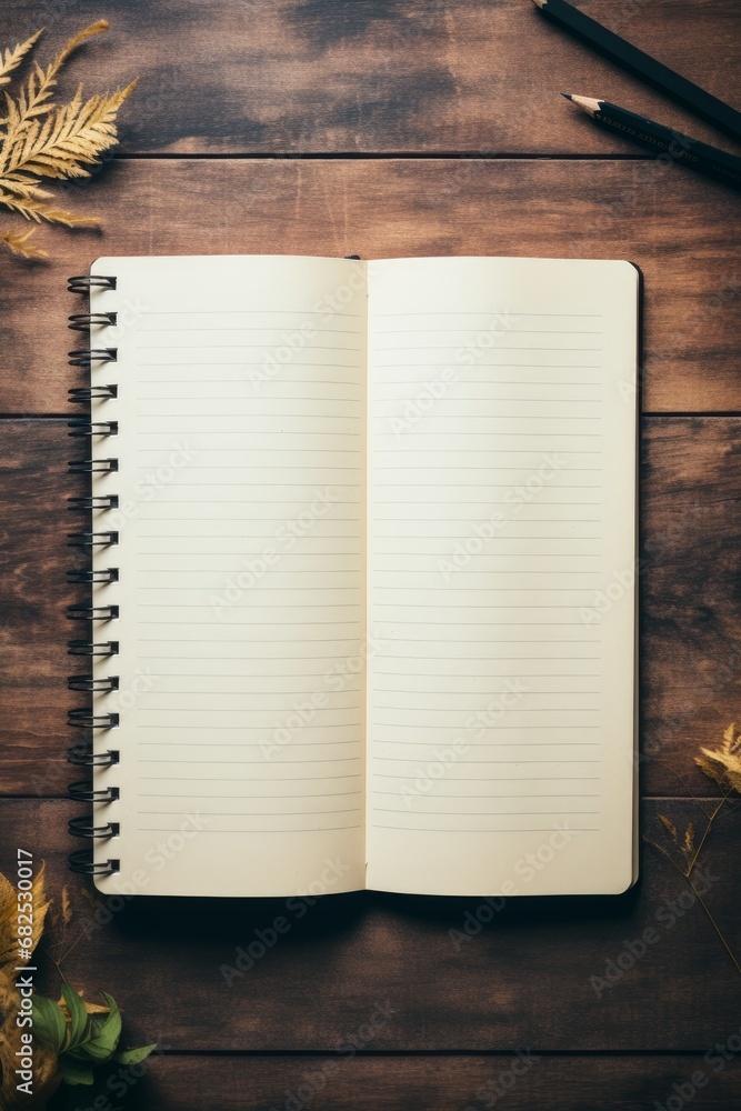 Poster an open empty notebook with blank lined pages ai generated illustration