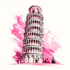 Leaning Tower of Pisa in watercolor A picturesque portrayal - obrazy, fototapety, plakaty