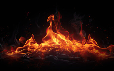 Fototapeta na wymiar Magical Flames on Black Background - Enchanting Firelight for Captivating Designs