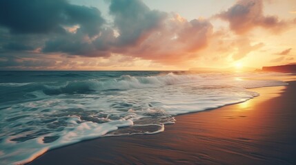 An untouched beach during sunrise with no people or boats  AI generated illustration