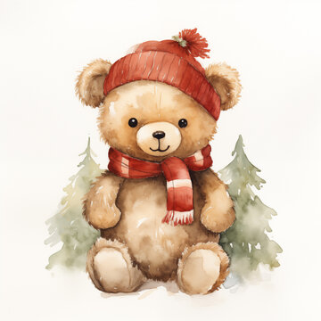 watercolor of christmas bear