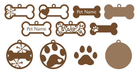 Pet themed ornaments or tags, laser cut design
 - obrazy, fototapety, plakaty